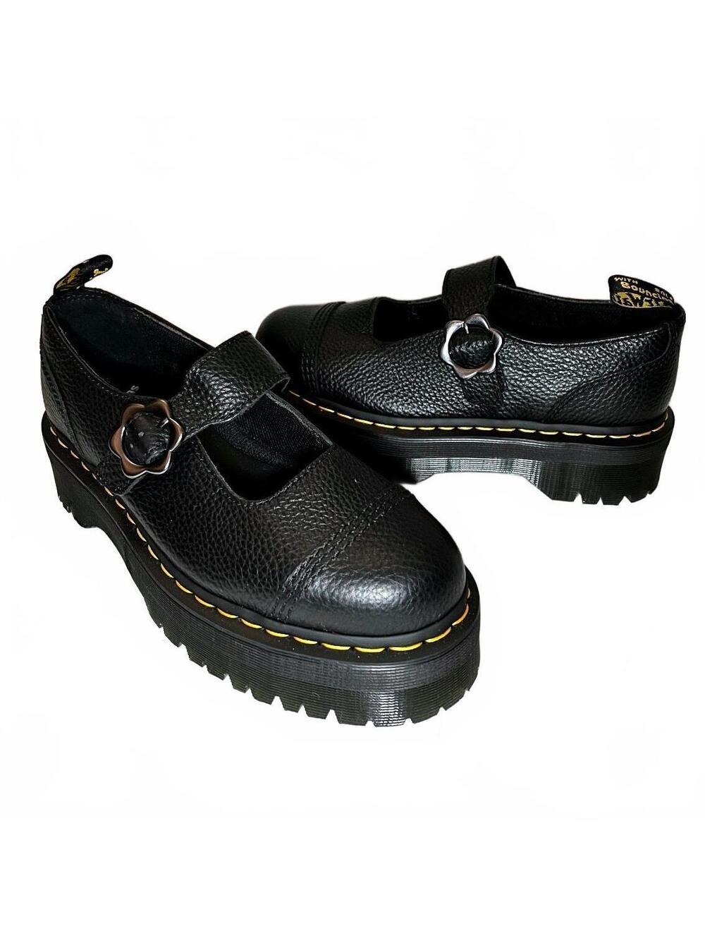 Dr. Martens Addina Flower Black Leather Platform Mary Jane Shoes Size 9